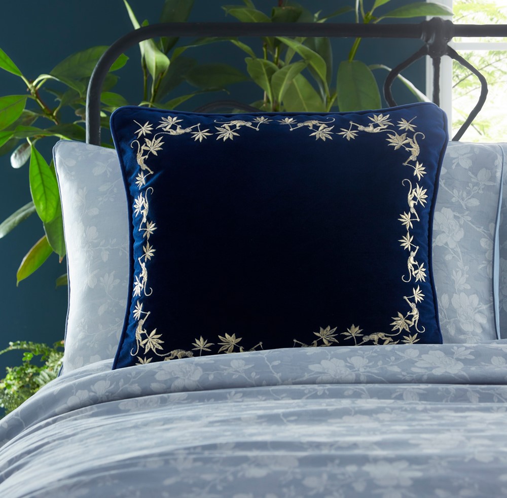 Sapphire Garden Velvet Cushion By Wedgwood in Midnight Blue